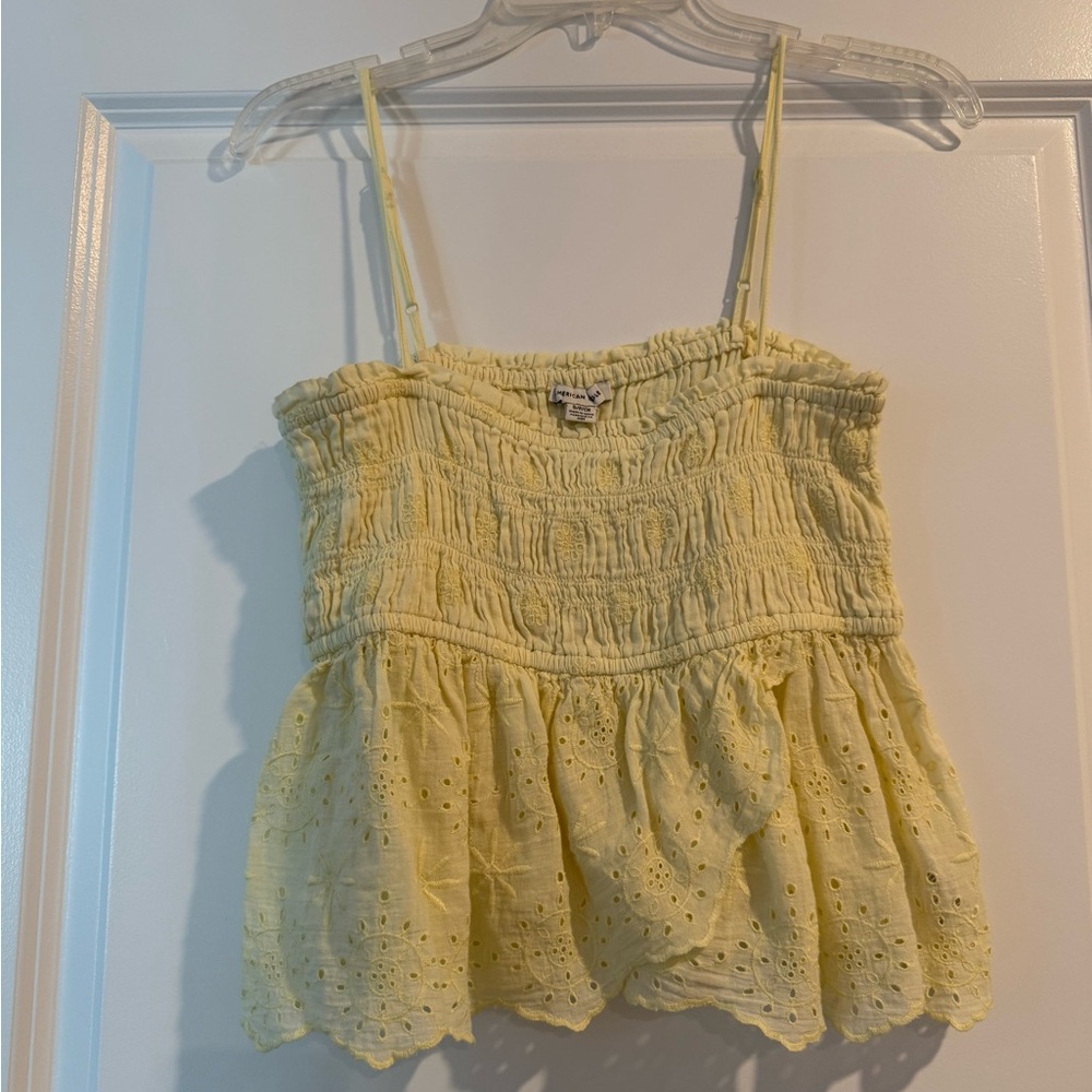 Yellow Eyelet Women's Babydoll Top - American Eagle
